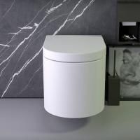 KNIEF  Pearl Унитаз подвесной безободковый  560*390мм в комплекте с сиденьем микролифт,цвет:белый матовый