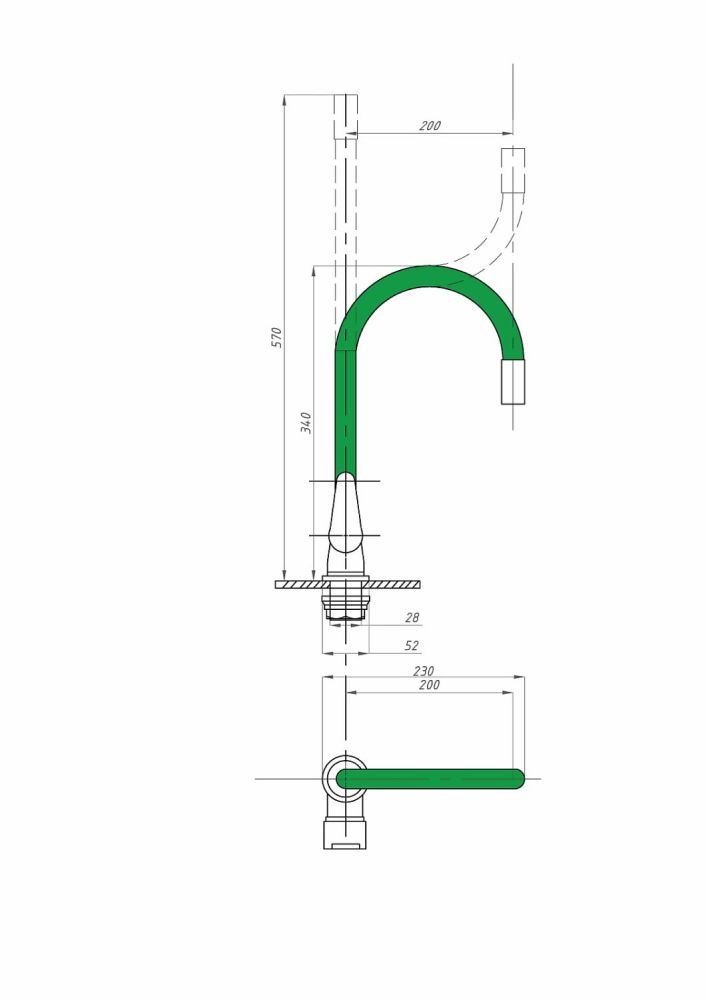 Смеситель для кухни FAUZT FZs-822-G101 гибкий излив тип См-МОЦБА Зелёный, артикул FZs-822-G101