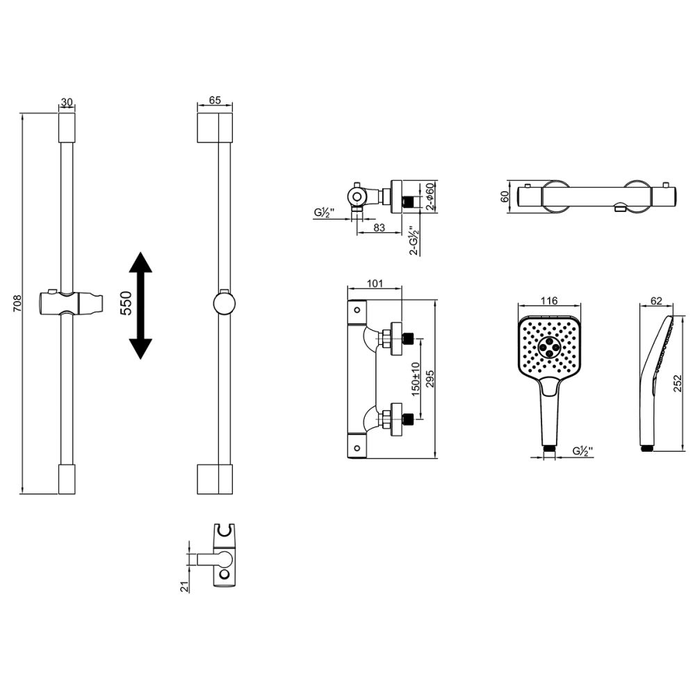 Смеситель Lemark Valday для душа, термостатический (LMF-8144B-BRG), артикул LMF-8144B-BRG