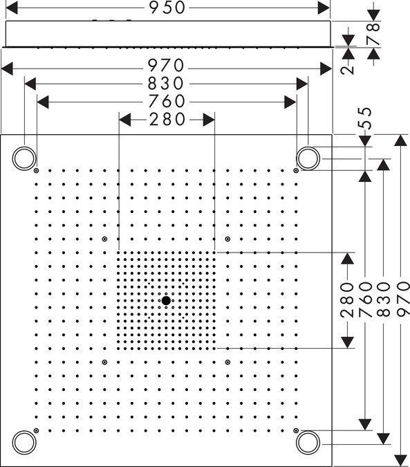AX ShowerHeaven Верхний душ 970 x 970 мм, потолочный монтаж, c подсветкой, ¾, цвет: нерж.сталь AX ShowerHeaven Верхний душ 970 x 970 мм, потолочный монтаж, c подсветкой, ¾, цвет: нерж.сталь