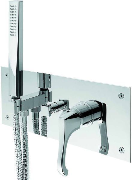 Emmevi Ares, встраиваемый в стену однорычажный смеситель для душа на 2 выхода, с панелью и набором для душа, цвет хром