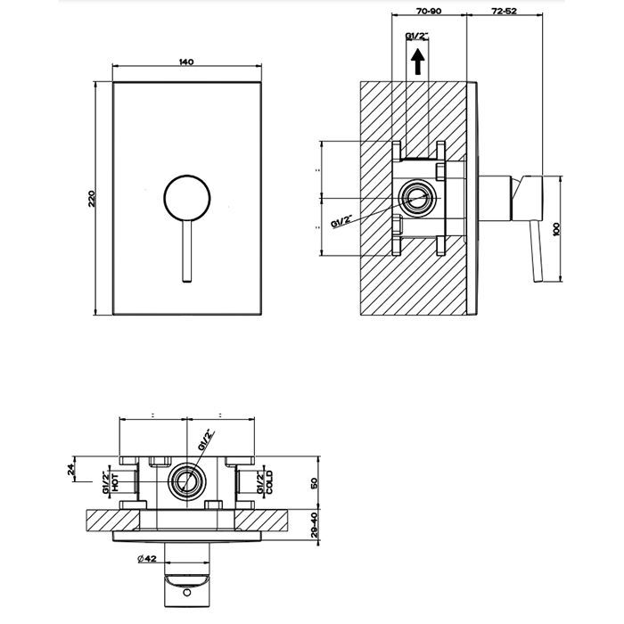 Gessi Emporio Via tortona Внешние части для настенного смесителя на 1 позицию, цвет: Chrome, артикул 44662#031