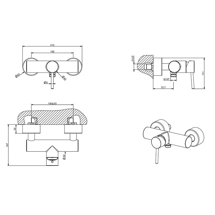 Gessi Emporio Via tortona Смеситель наружный для душа, цвет: Chrome, артикул 18631#031
