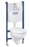Готовый набор для унитаза GROHE Bau Ceramic: система инсталляции Solido 5 в 1, подвесной унитаз Bau Ceramic, сиденье с микролифтом, панель смыва Sail, шумоизоляция (39415000)