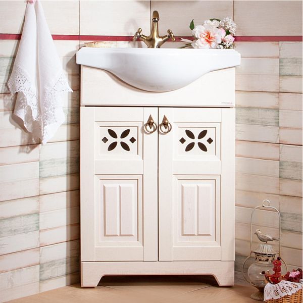 Тумба под раковину напольная угловая Бриклаер КАНТРИ бежевый дуб прованс, 60 см