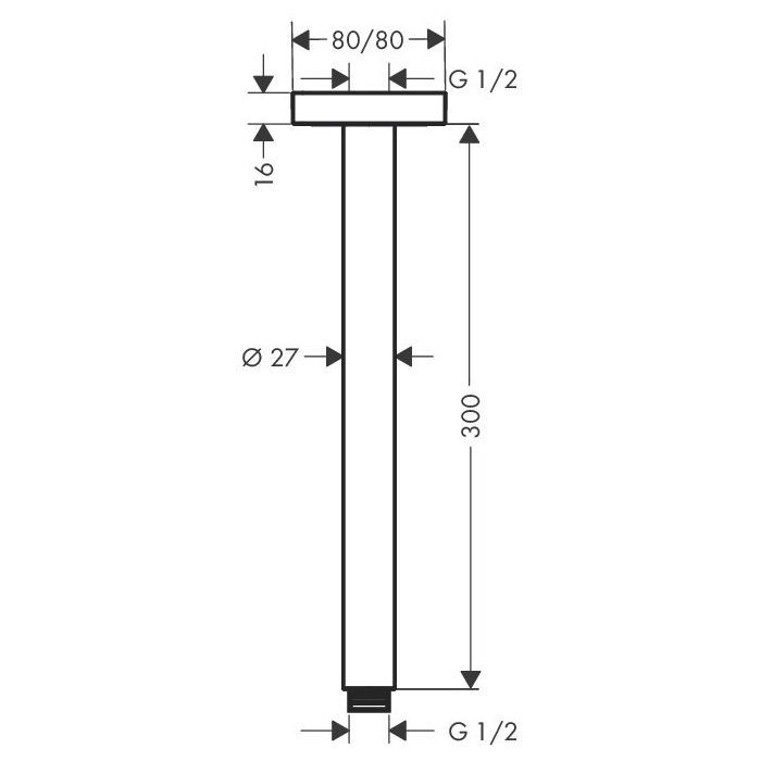 HG Потолочное подсоединение S, 300 мм, G1/2, цвет: хром HG Потолочное подсоединение S, 300 мм, G1/2, цвет: хром