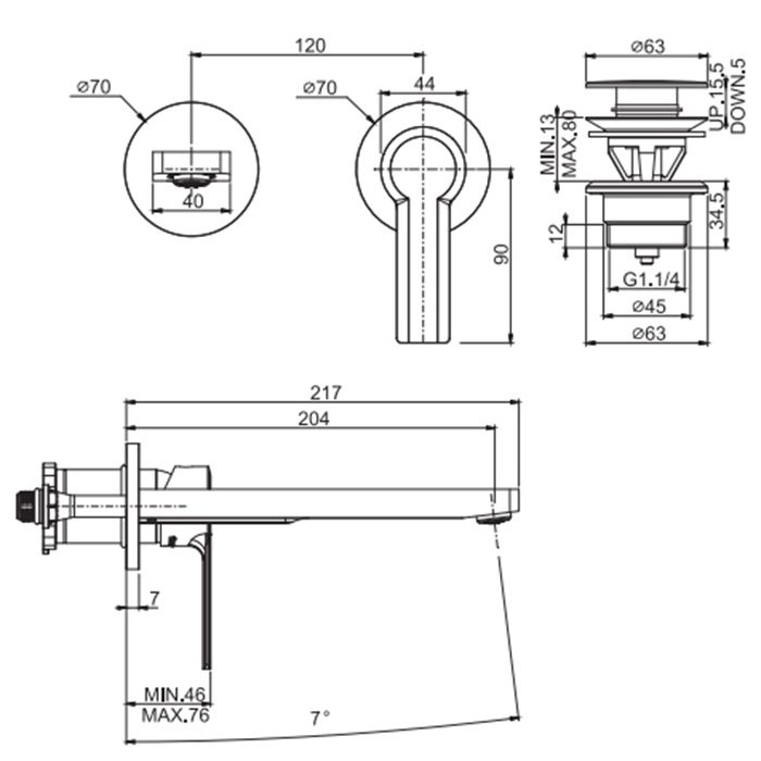 Fima Carlo Frattini Mast Cмеситель для раковины, встраиваемый, излив: 20.4см., цвет: чёрный матовый, артикул F3141WLX8NS