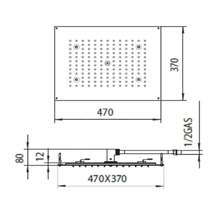 BOSSINI DREAM-RECTANGULAR Верхний душ 470 x 370 mm с 4 LED RGB, блок питания/управления, Cromoterapia, цвет: хром BOSSINI DREAM-RECTANGULAR Верхний душ 470 x 370 mm с 4 LED RGB, блок питания/управления, Cromoterapia, цвет: хром