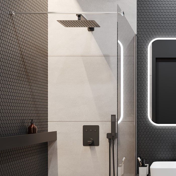 Термостатическая душевая система скрытого монтажа EXCELLENT Krotos AREX.SET.8046BL (черный мат)