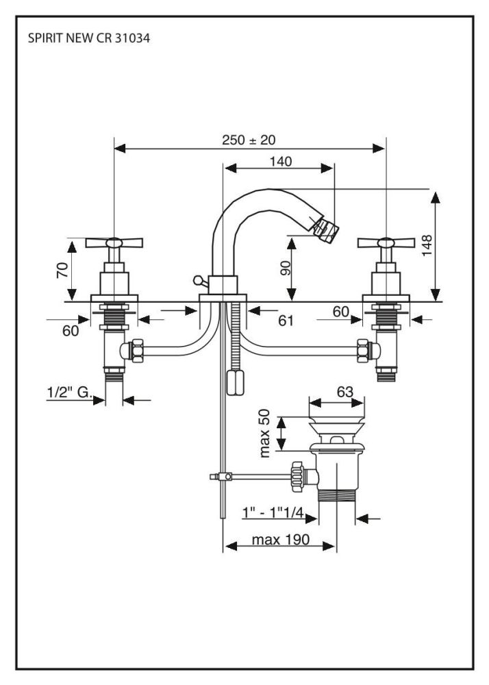 Emmevi Spirit New, двухвентильный смеситель для биде на 3 отверстия с донным клапаном, цвет хром