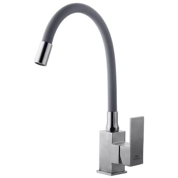 Смеситель для кухни с гибким изливом FASHUN A54302-12, сатин/серый