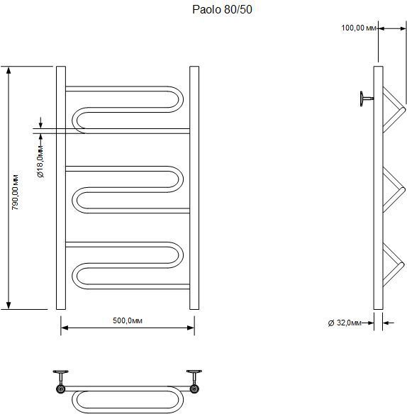 Полотенцесушитель водяной Aquanet Paolo 800x500, хром Полотенцесушитель водяной Aquanet Paolo 800x500, хром