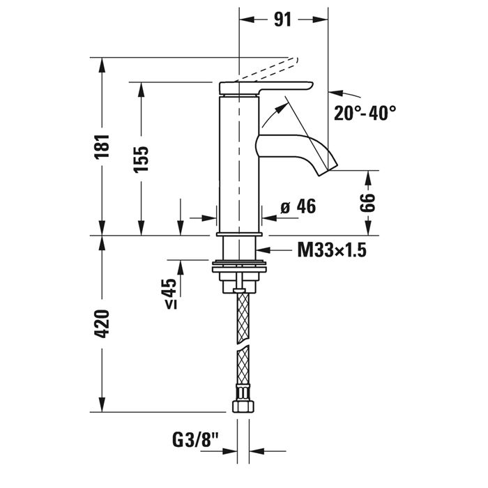 Duravit C.1 Смеситель для раковины на 1 отв., излив 91мм, цвет: хром