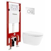 Комплект, TECE, TeceSpring, унитаз-есть, тип установки-подвесной, ширина, мм-398, глубина, мм-606, высота, мм-350, форма чаши-овальная, выпуск-горизонтальный, материал-керамика, крепления в комплекте, цвет унитаза-белый, сиденье с функцией биде-в комплект