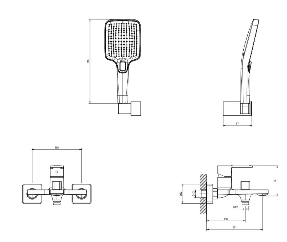 Смеситель для ванны с душем DQ Dortmund короткий излив черный (DA1713205), артикул DA1713205