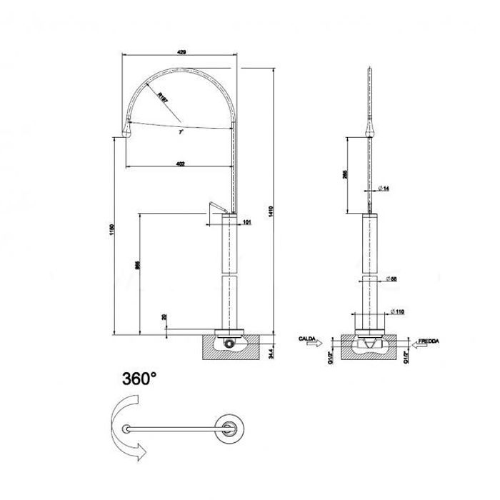 Gessi Goccia Напольный смеситель для раковины (без встраиваемой части), излив 389мм R=197, цвет: белый