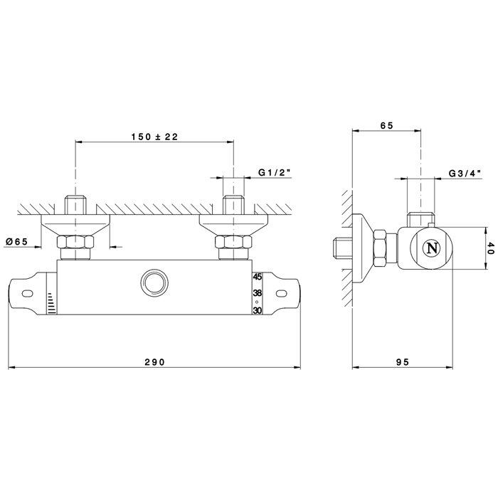Nicolazzi Termostatico Смеситель термостатический для душевой стойки, цвет: хром, артикул 4904CR