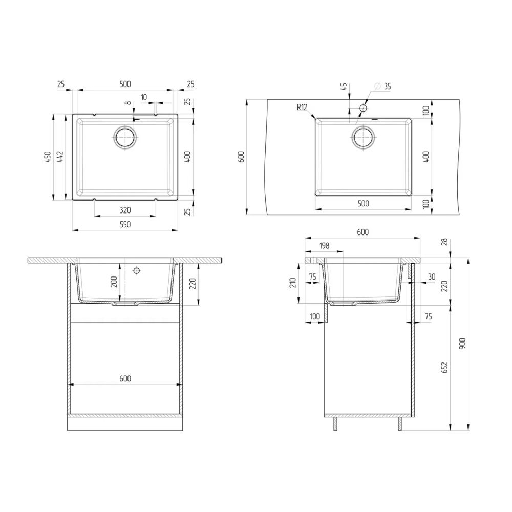Кухонная мойка Ulgran Quartz Under 500-10, песок, артикул Under 500-10