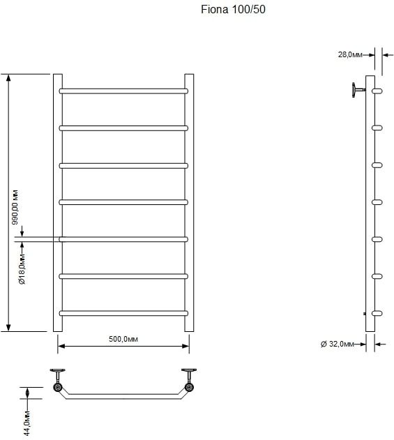 Полотенцесушитель водяной Aquanet Fiona 1000x500, хром Полотенцесушитель водяной Aquanet Fiona 1000x500, хром