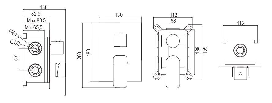 AQG Bold, душевой комплект EC316 на 3 потребителя, с квадратным изливом, с квадратным верхним душем 25х25 см и кронштейном 35 см, цвет черный матовый, артикул 19BOLEC32105