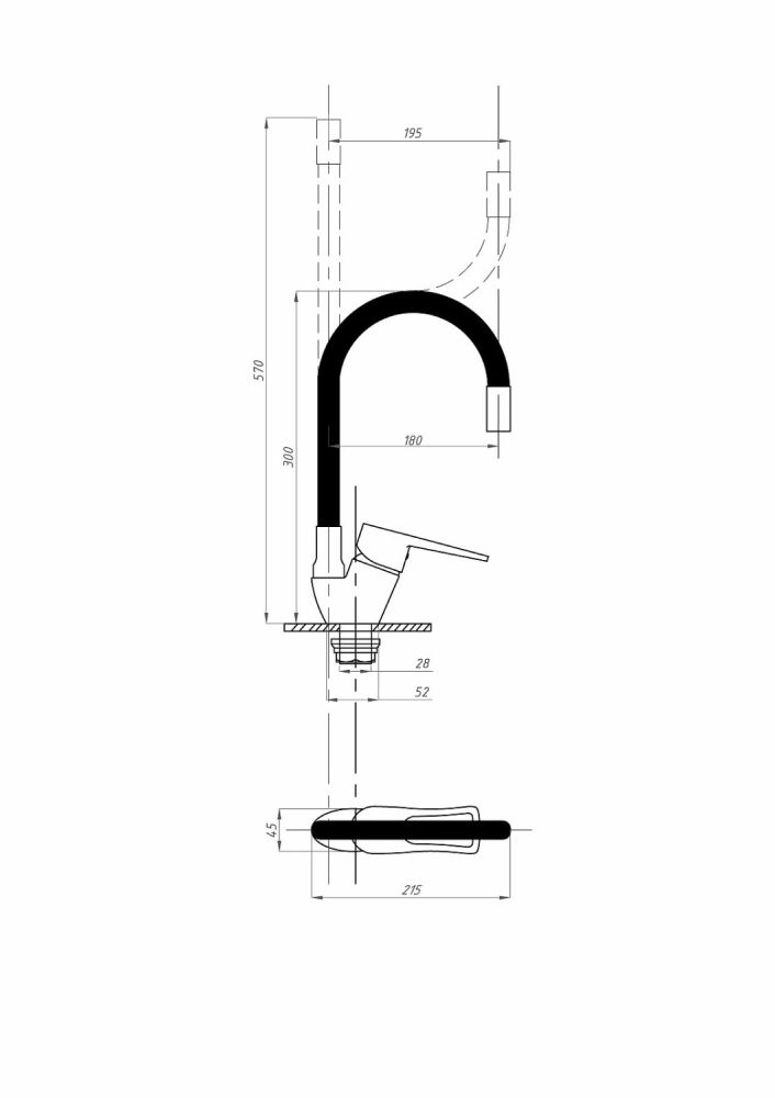Смеситель для кухни FAUZT FZs-833-BL129 гибкий излив тип См-МОЦБА Черный, артикул FZs-833-BL129