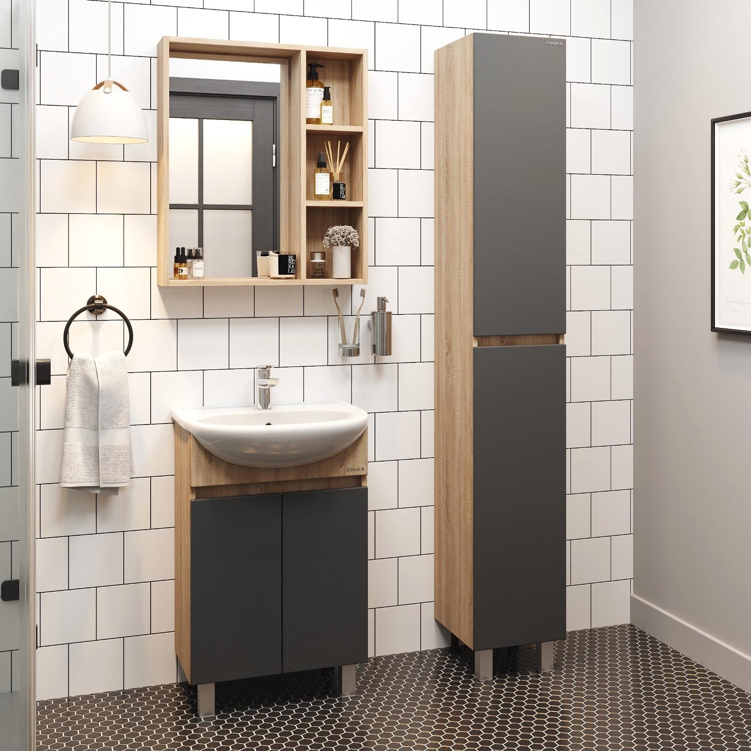 Тумба Onika Милтон 50 напольная, серая/дуб сонома (ум. Уют 50)