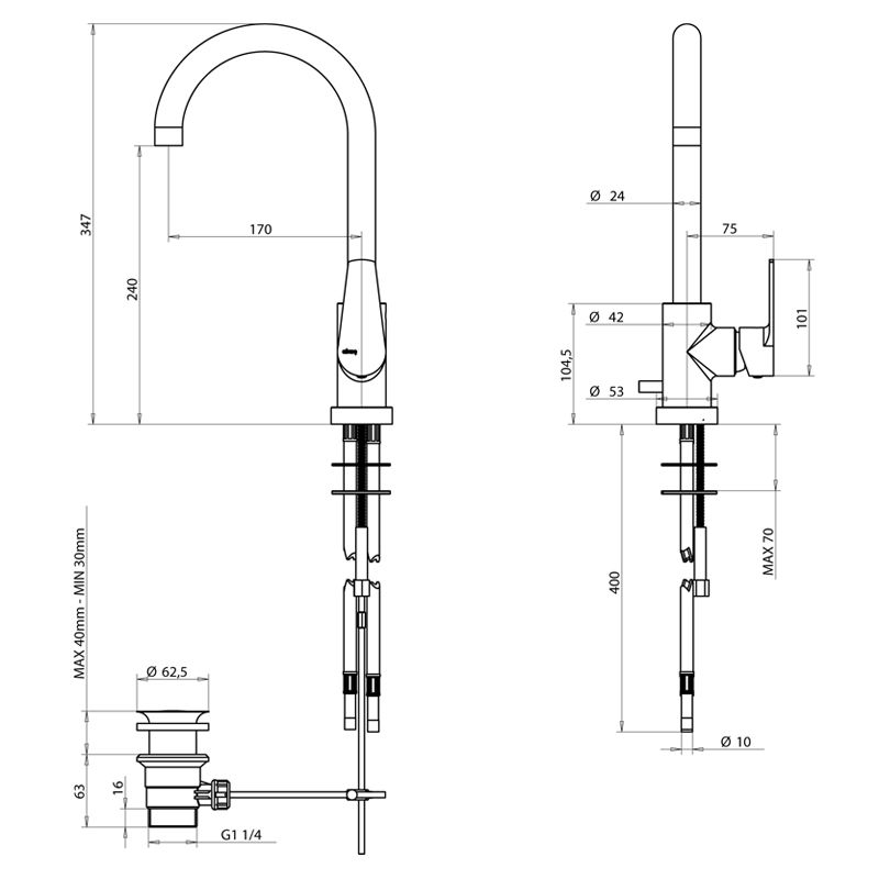 Bongio Pi7 Смеситель для раковины с высоким изливом, цвет хром