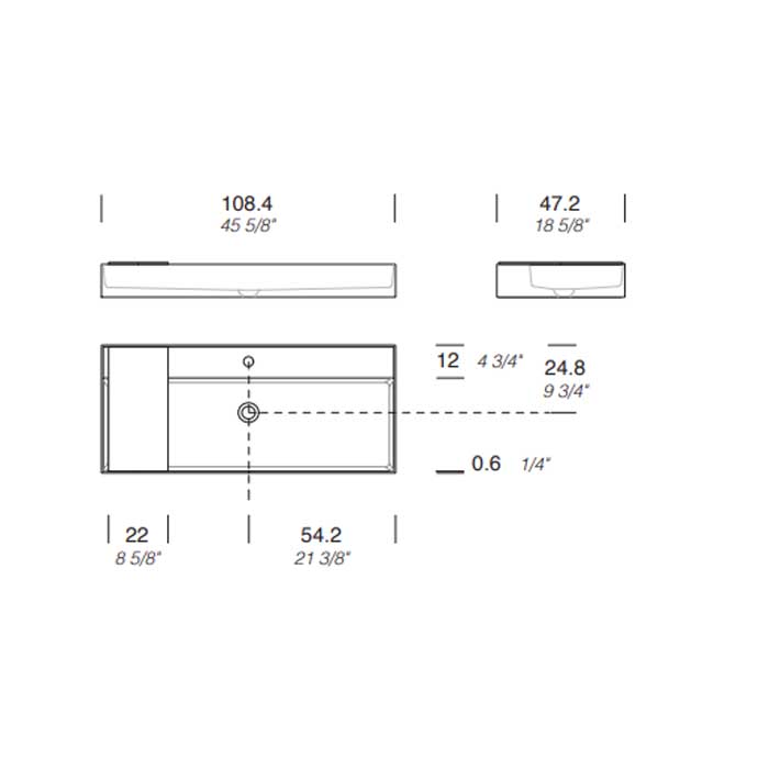 MILLDUE  Раковина  MAN 108 накладная из CRISTALPLANT ,108,4х47,2 см, с 1 отв для смесителя, цвет белый матовый