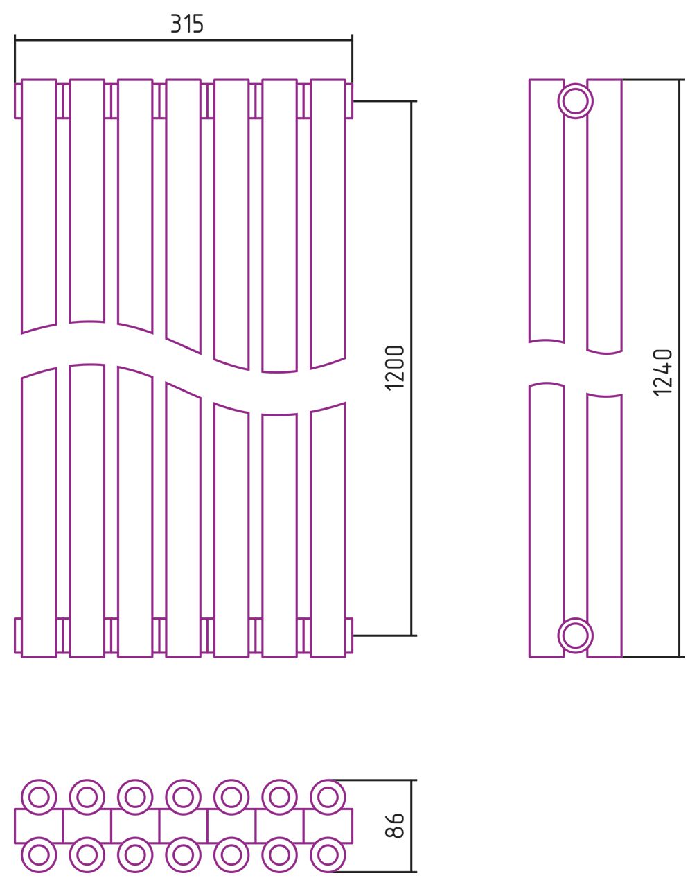 Отопительный радиатор ЭСТЕТ-00 н/ж 1200х315 / 7 сек (САТИН)
