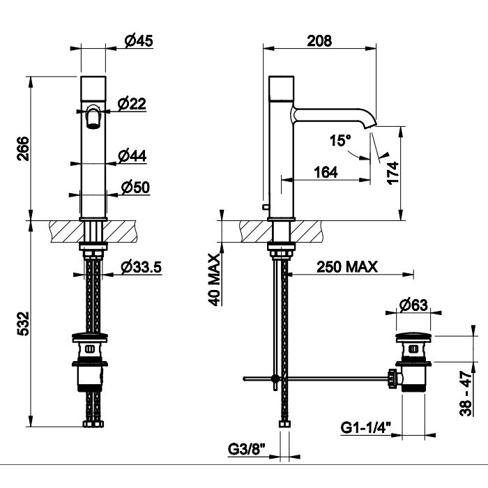 Gessi HABITO Смеситель для раковины, цвет Black Metal Br. PVD