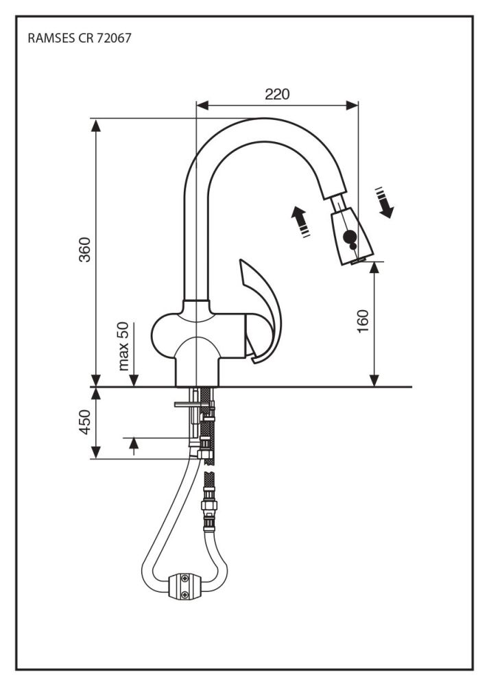 Emmevi Ramses, кухонный смеситель с поворотным изливом и вытяжным носиком, цвет хром