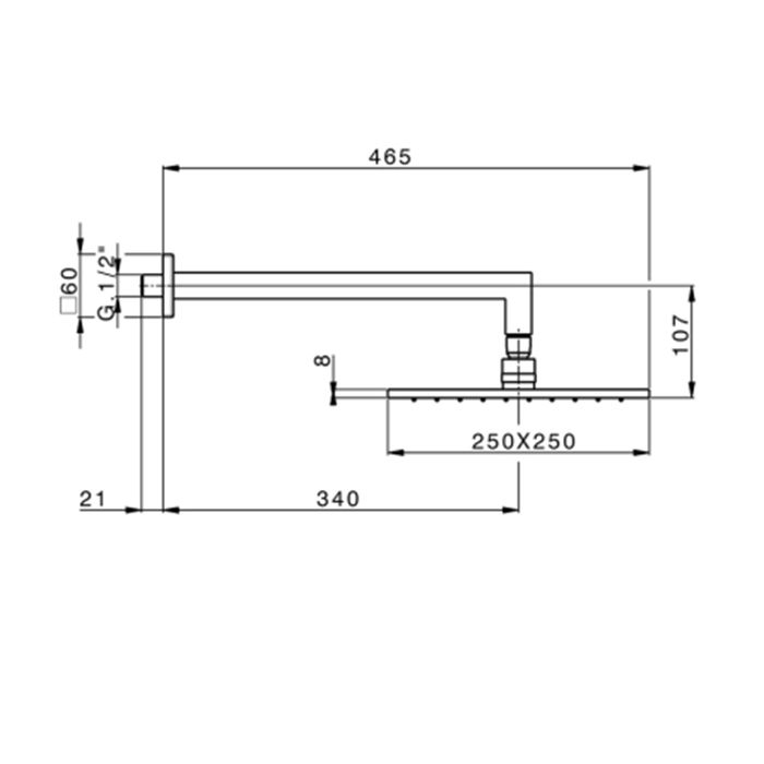 CISAL Shower Верхний душ 250х250 мм с настенным держателем L340 мм, цвет Nichel Spazzolato