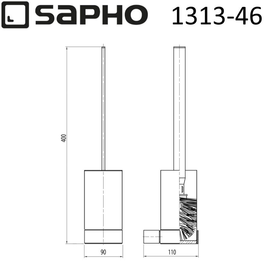 Ершик EVEREST для унитаза, настенный, со стеклянной матовой чашей, 90x90x400 мм, хром, Sapho, артикул 1313-46