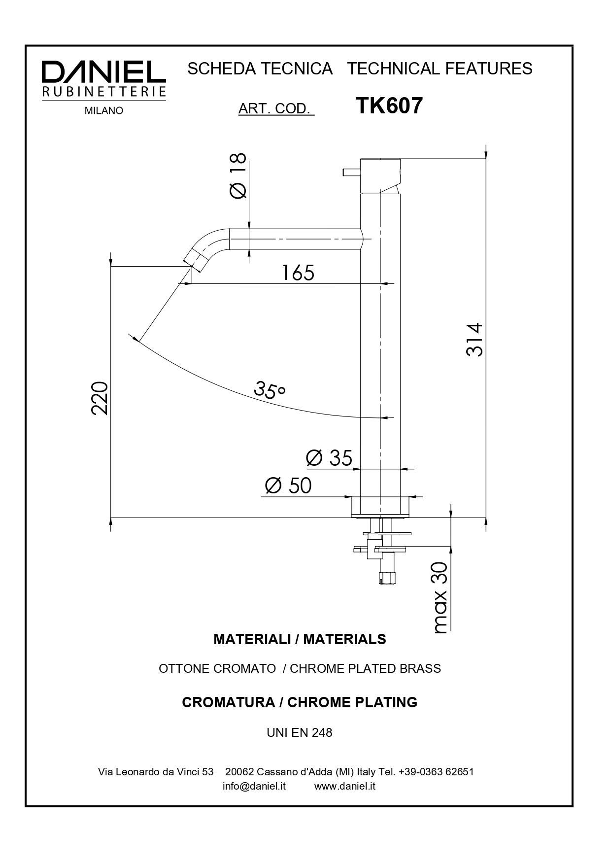 Daniel Tokyo, высокий однорычажный смеситель для раковины с донным клапаном click-clack, цвет розовое золото