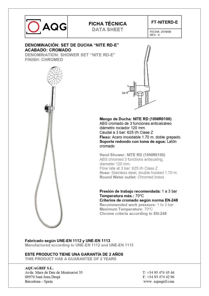 AQG Beta, душевой комплект ER217 на 2 потребителя: с круглым верхним душем 25 см и потолочным кронштейном 20 см, цвет хром, артикул 19BETER21702