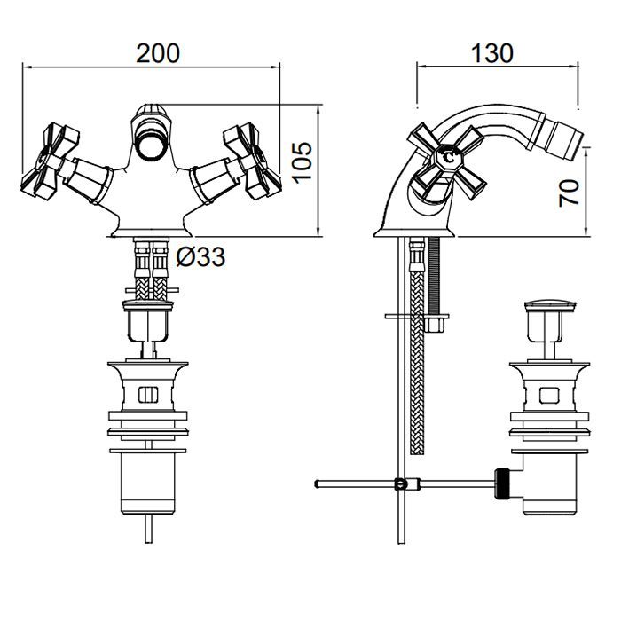 Sbordoni Déco prestige  Смеситель для биде на 1 отв. с донным клапаном, цвет: никель