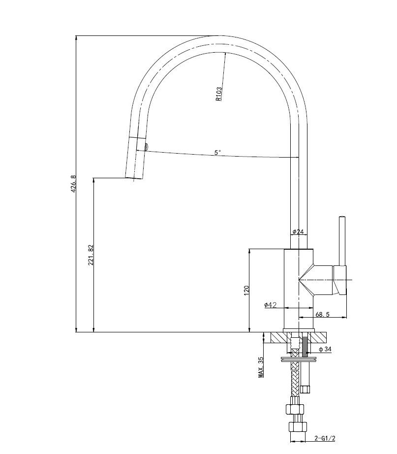 Смеситель для кухни с выдвижным изливом WONZON & WOGHAND Хром (WW-422902-CR)
