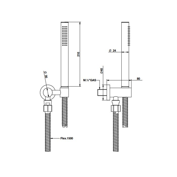 Bongio  Душевой гарнитур стойка,  шланг,ручная лейка, цвет черный матовый