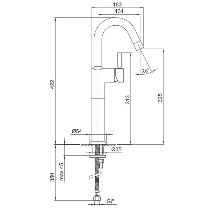 Fantini Cafe Смеситель для раковины, 1 отв., без донного клапана, излив 130мм, цвет: хром