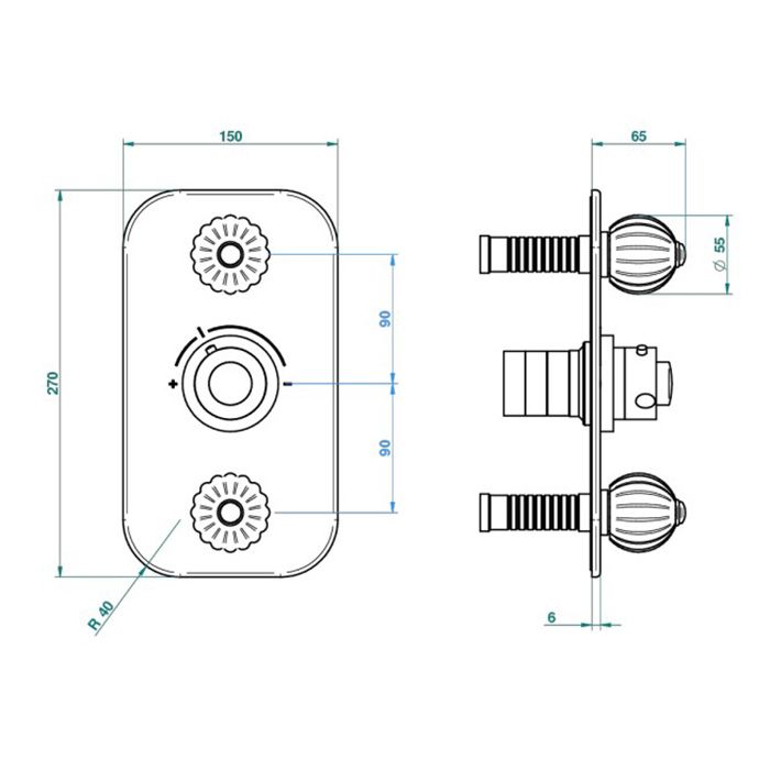 THG MANDARINE METAL Смеситель для душа встраиваемый, термостатический, с 2 запорными вентилями, внешняя часть, цвет хром/золото