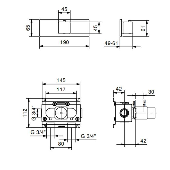 Fantini Mint Встраиваемый термост. смеситель для душа на 2 выхода,3/4'', (наружняя часть), цвет: хром(без запорного вентиля)