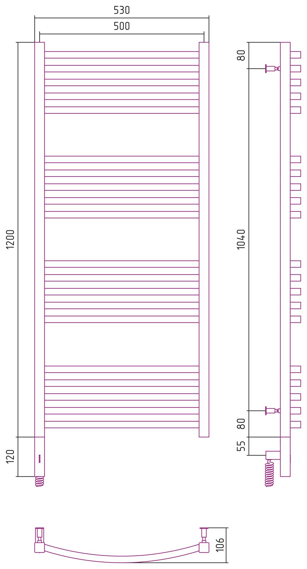 Полотенцесушитель электрический АРКУС 3.0 1200х500 МЭМ левый (Состаренная латунь)