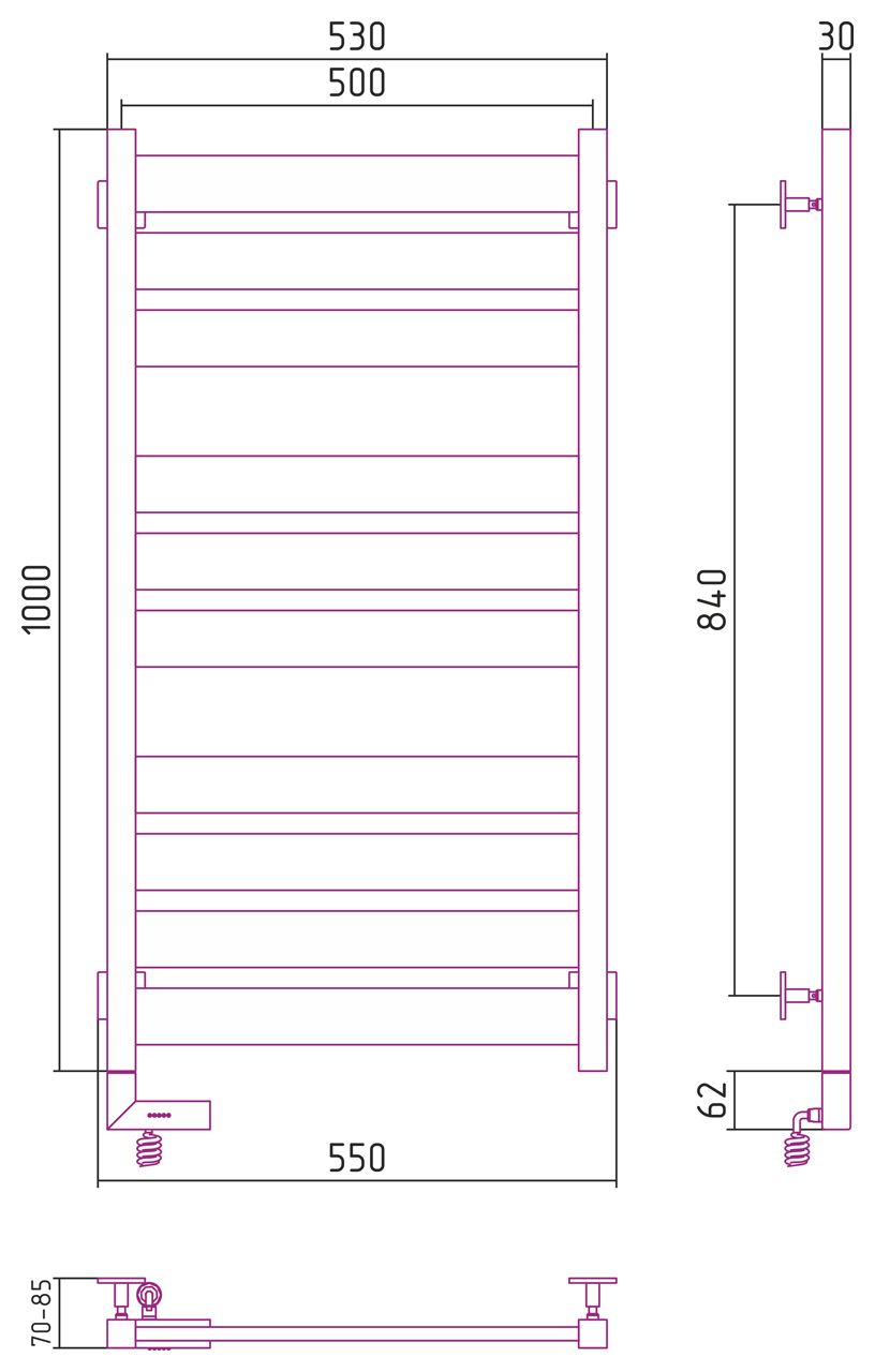 Полотенцесушитель электрический "ЦЕНТУРИОН 2.0" 1000х500 / МЭМ левый (Матовый БЕЛЫЙ)