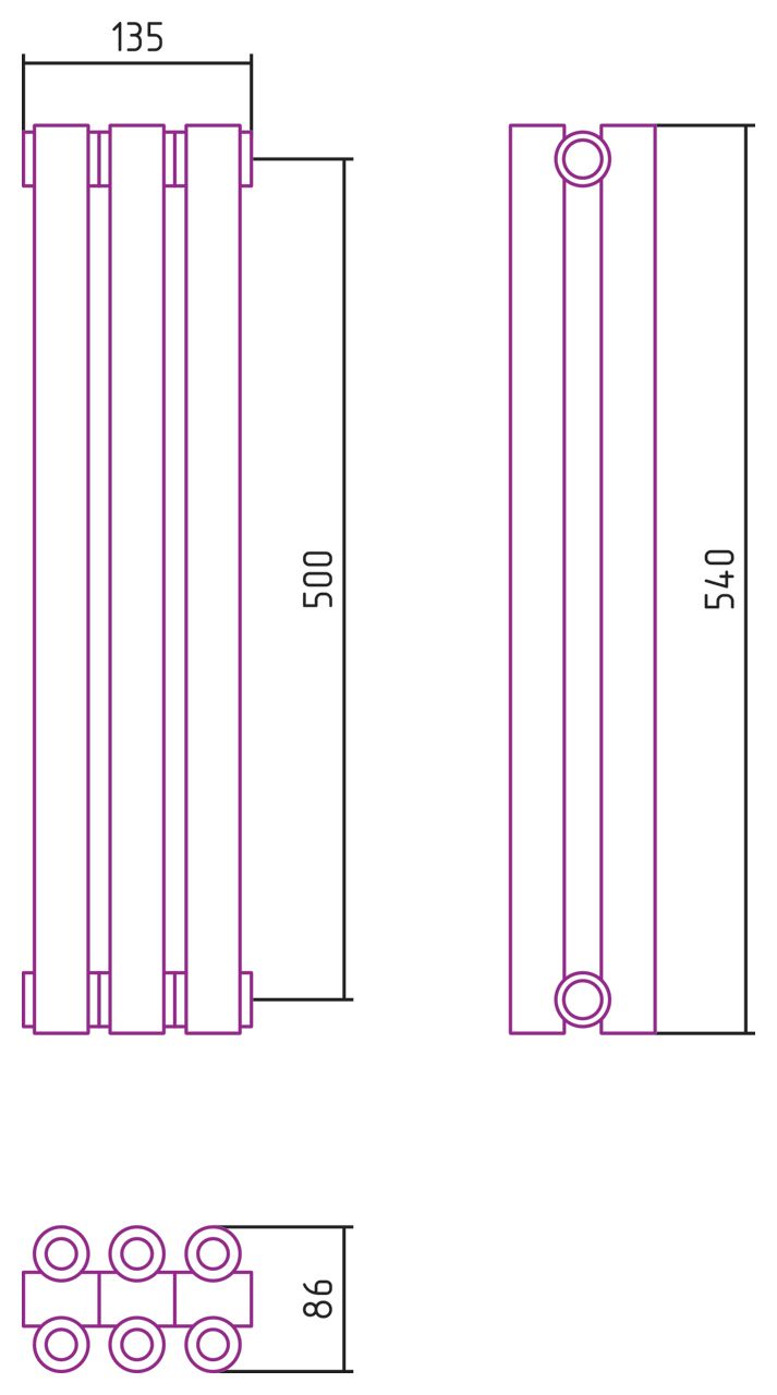 Отопительный радиатор ЭСТЕТ-00 н/ж 500х135 / 3 сек (САТИН)