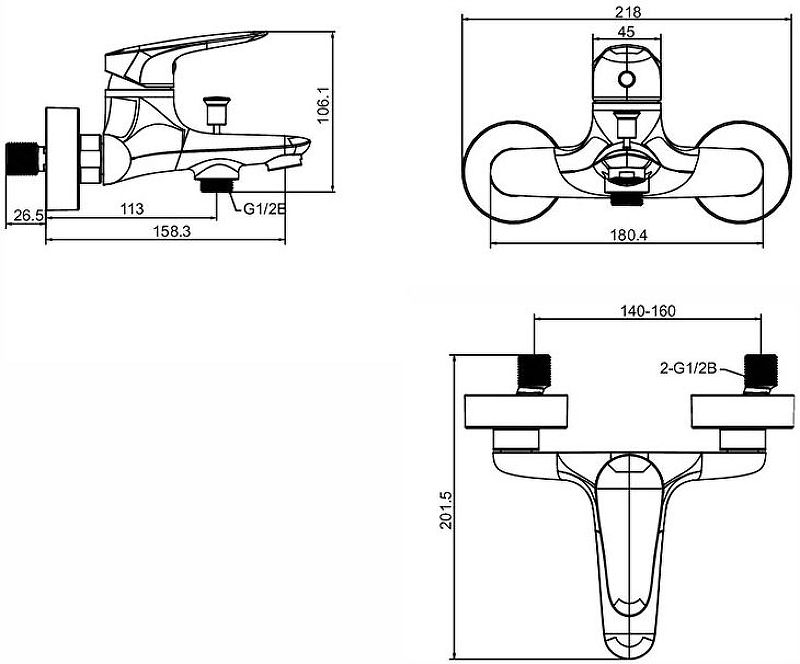 Смеситель для ванны  JACOB DELAFON ELITE E32909-CP (хром, L-15,8), шт