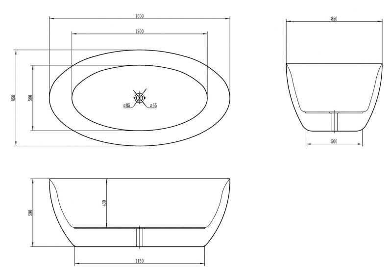 Акриловая ванна Vincea VBT-101 160x85 без гидромассажа
