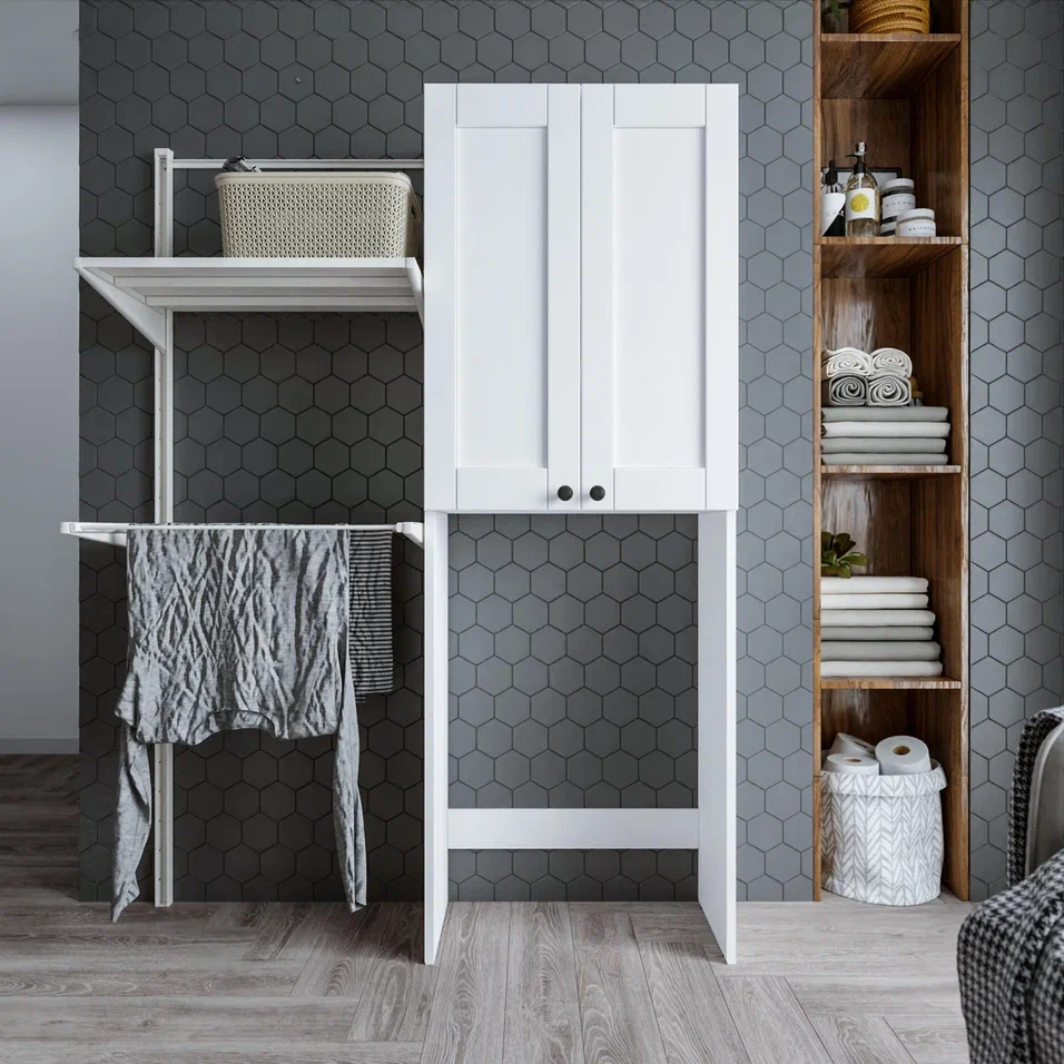 Шкаф над стиральной машинкой Бриклаер Хелена (рамочный) 64 см, белый