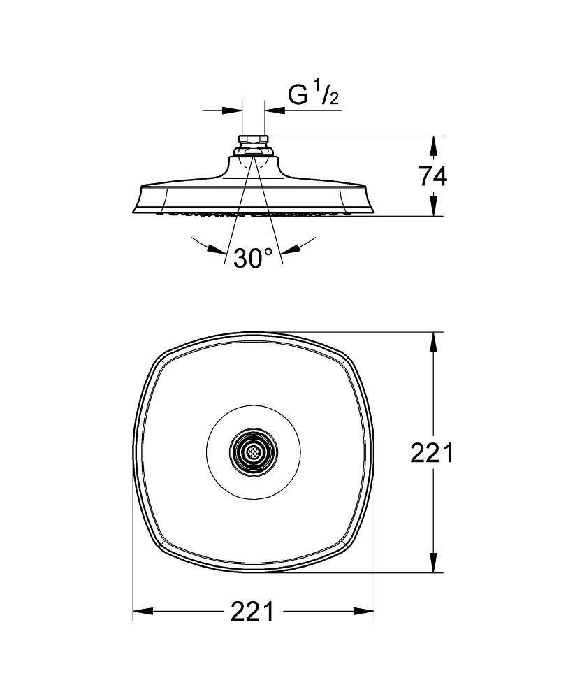 Верхний душ GROHE Rainshower Grandera, 1 режим, 220х200 мм, хром/золото (27974IG0)