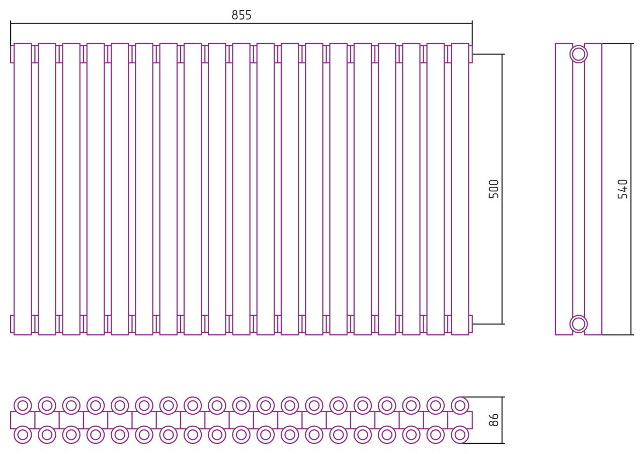 Отопительный радиатор ЭСТЕТ-00 н/ж 500х855 / 19 сек (Шампань)