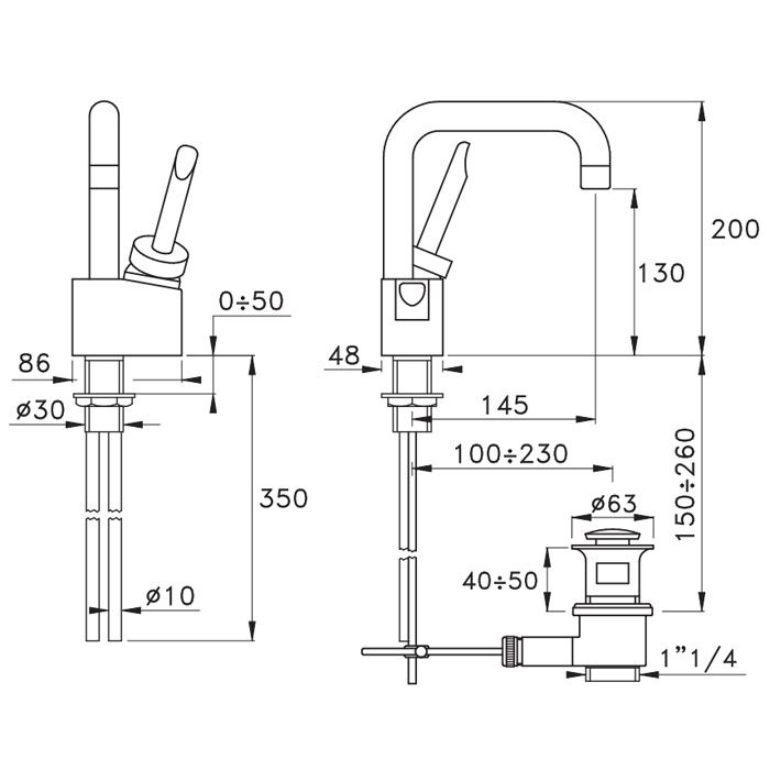 Stella Box Смеситель для раковины на 1 отверстие 3225, излив 145мм, с донным клапаном, цвет: хром